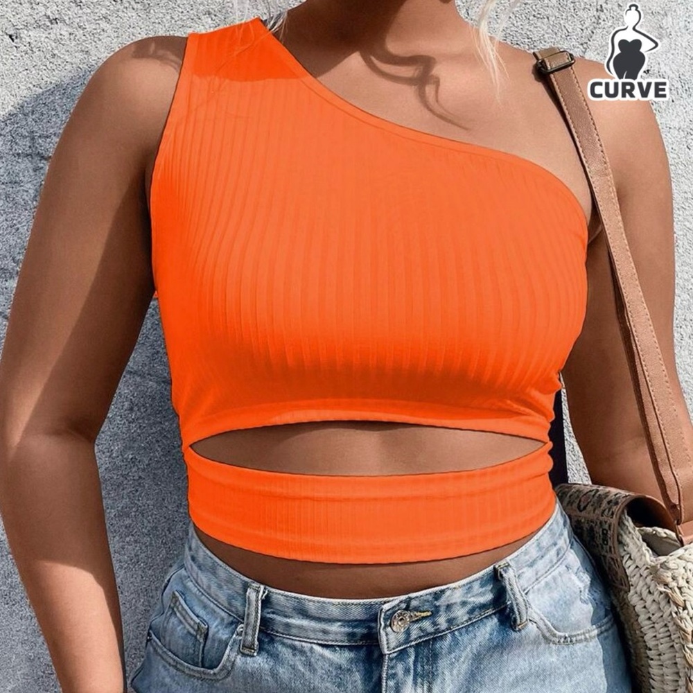Neon Orange One Shoulder Cutout Top!